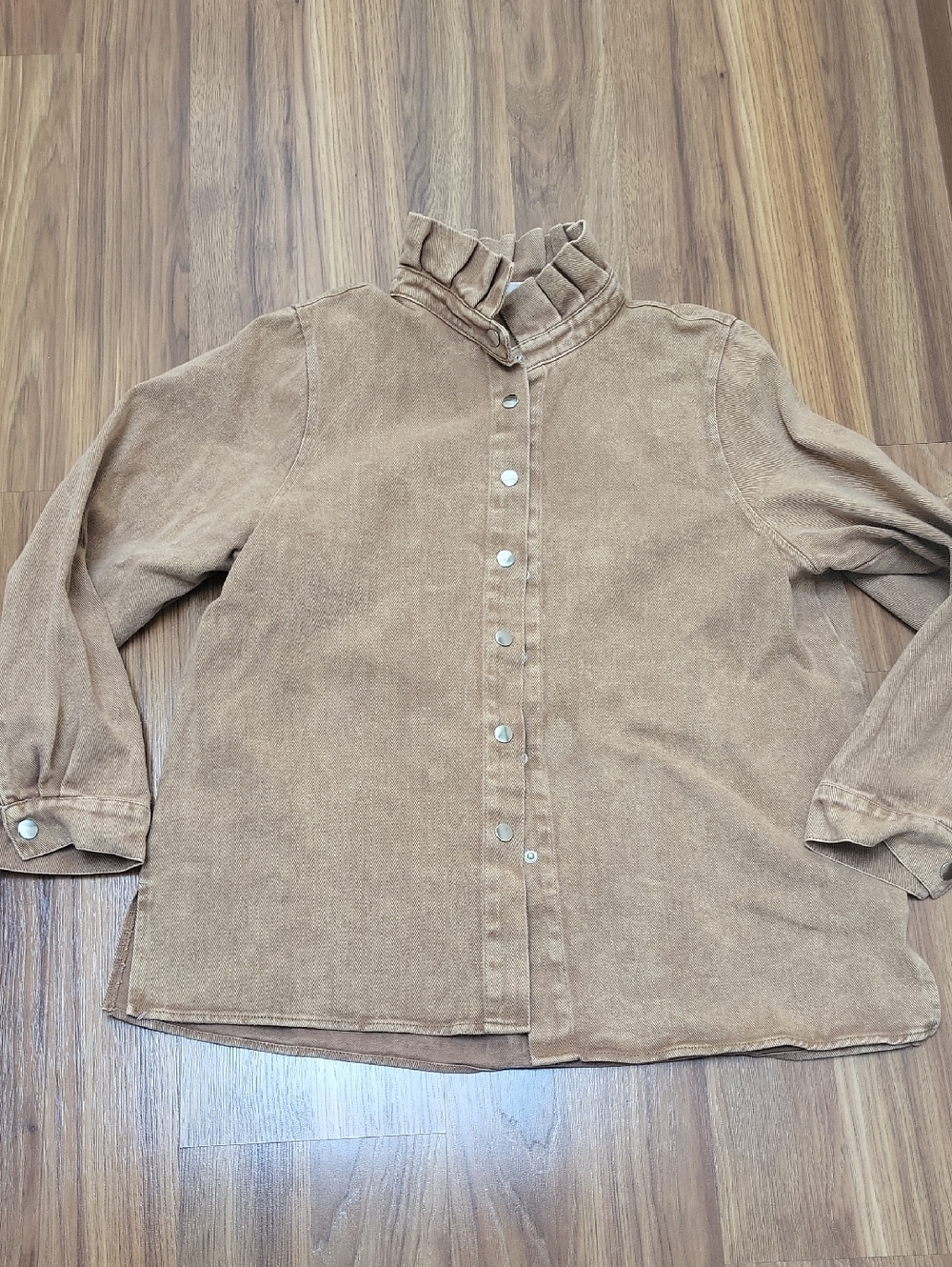 Atelier Evene Ruffled Collar Tan Jean Jacket